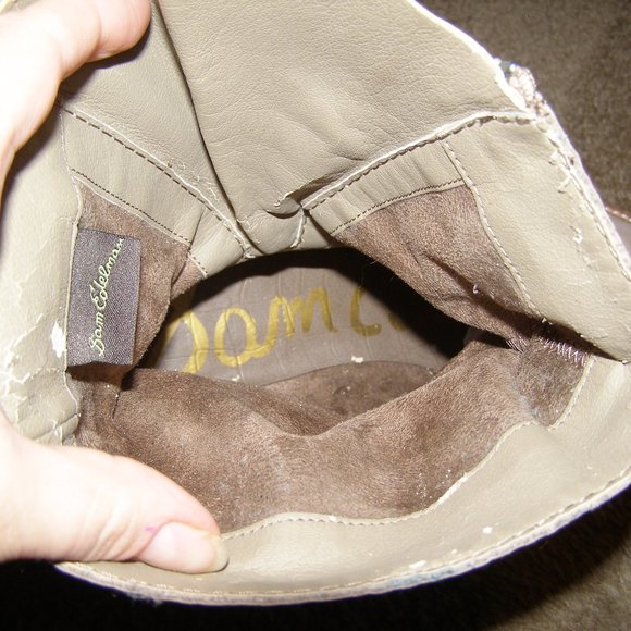 size 8.5 SAM EDELMAN Taupe/beige Leather Studded Biker Moto boots - Picture 10 of 15